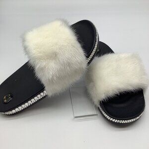 100% Real Mink Fur Slides with Swarovski Crystals Wedding, Birthday Slides